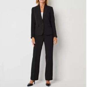Le Suit Blazer & Straight Leg Pant Suit Set Black Size 8 New With Tags